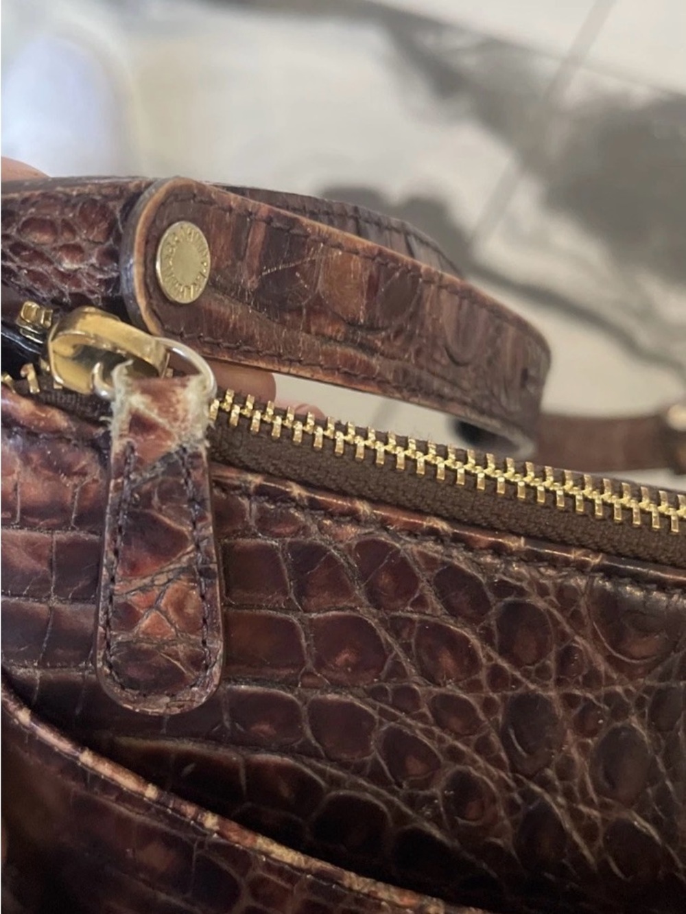 Brahmin Dark Brown Croc-Embossed Leather Shoulder Bag - Picture 3 of 10